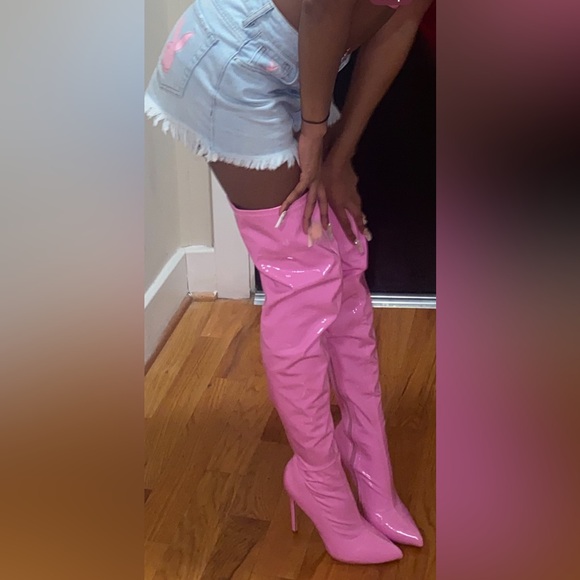 Women’s Light Pink Thigh High Heel Boots Dolls Kill Skinny Heel Size 7.5 - Picture 8 of 8